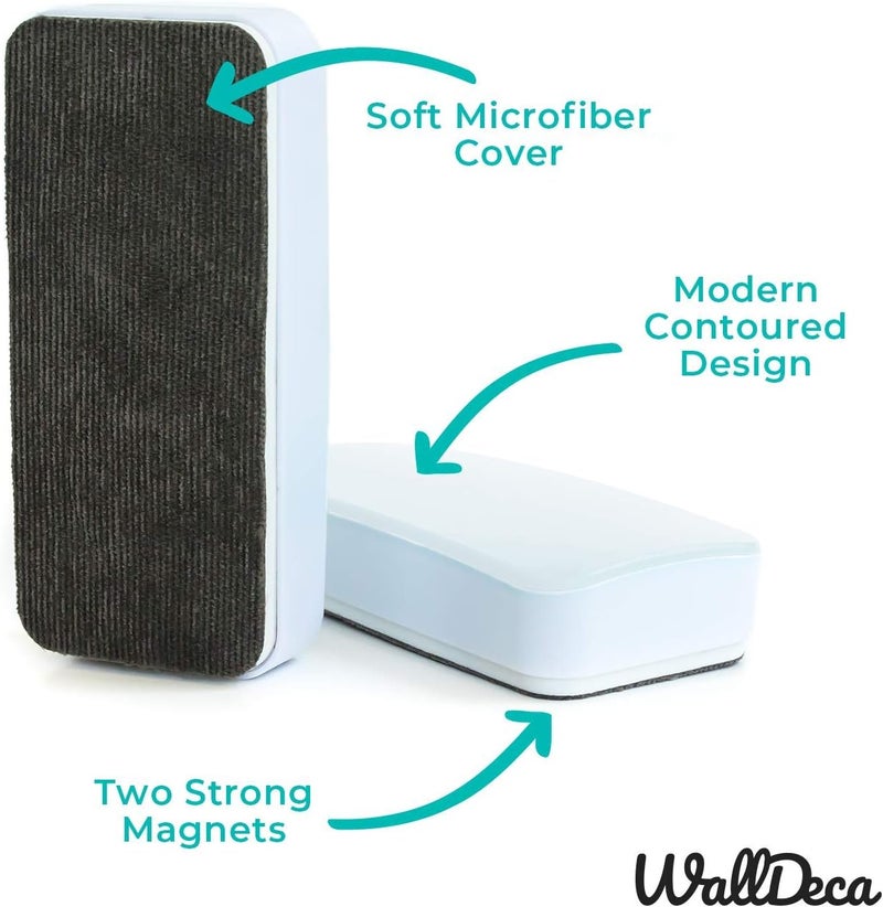 WallDeca Dry Erase Eraser, Felt Bottom Surface Whiteboard Eraser, Magnetic, Works on All Dry Erase Surfaces, Glass Board and Whiteboard (White) - Image 2
